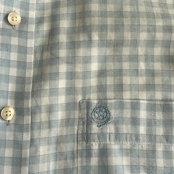 [50]George Strait/Wrangler Cowboy Cut Collection Blue/ White Pattern Dress Shirt - Picture 5 of 7